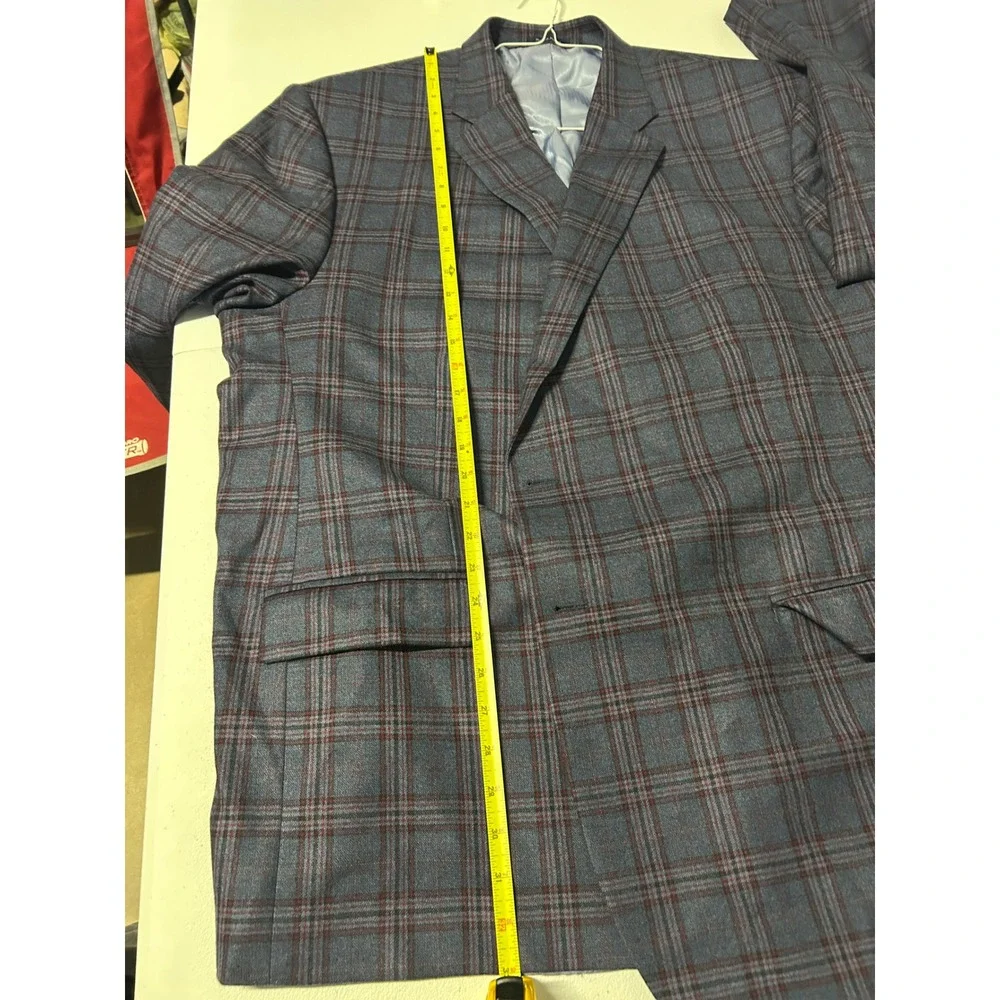 Turnbury Blazer Mens 54 R Blue Plaid Wool Blend Single Breasted Professional